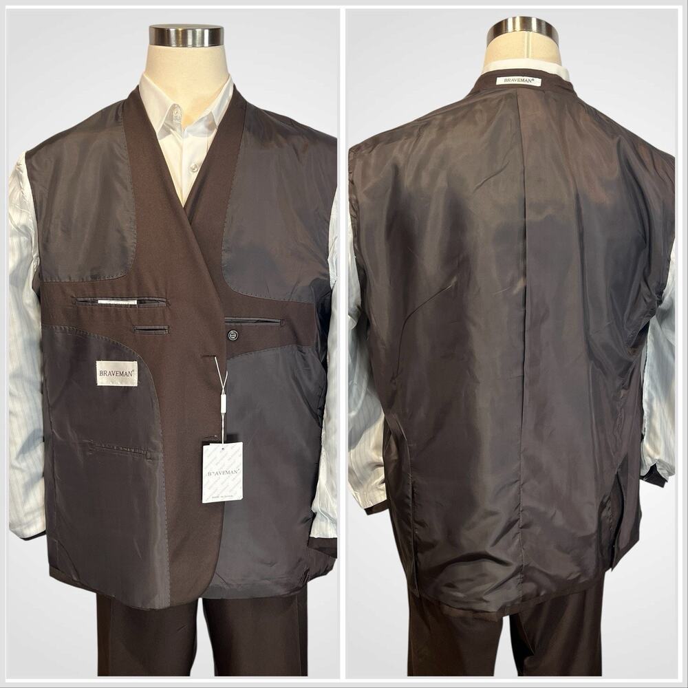 New Braveman 52R 45x36 Unhemmed Solid Cigar Brown Classic 2-Piece Suit NWT - Picture 13 of 16